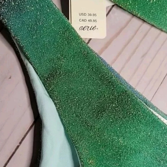 Aerie sparkle straight scoop Bikini Top & Bottom Swimsuit Blue Green Medium NWOT - Picture 6 of 6